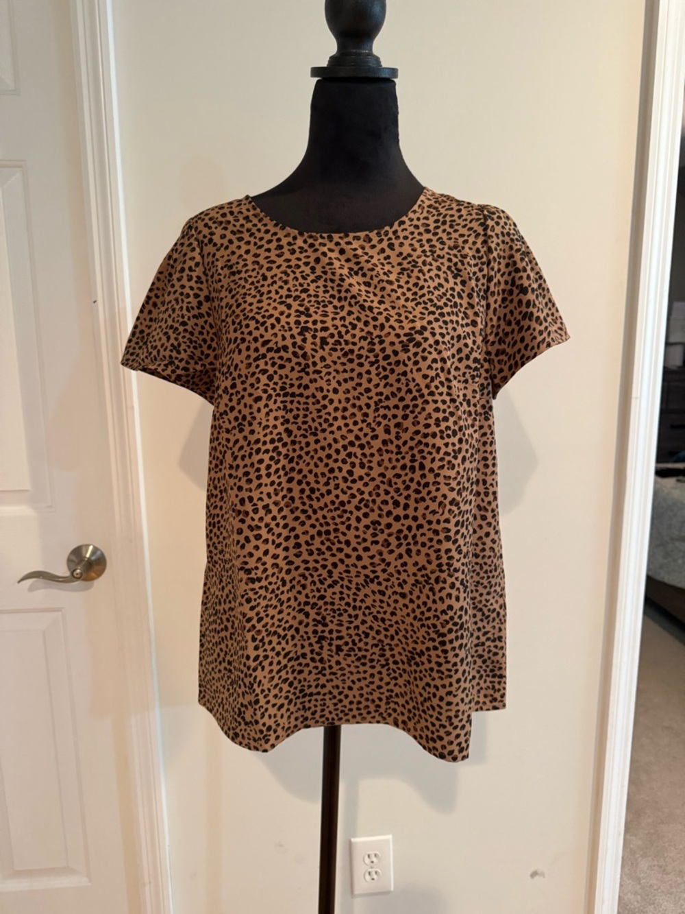 J. Crew Factory Brown and Black Leopard-Print Short Sleeve Blouse